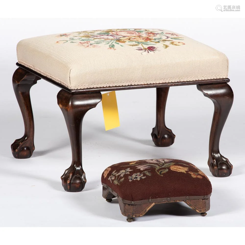 Two English Needlepoint Footstools