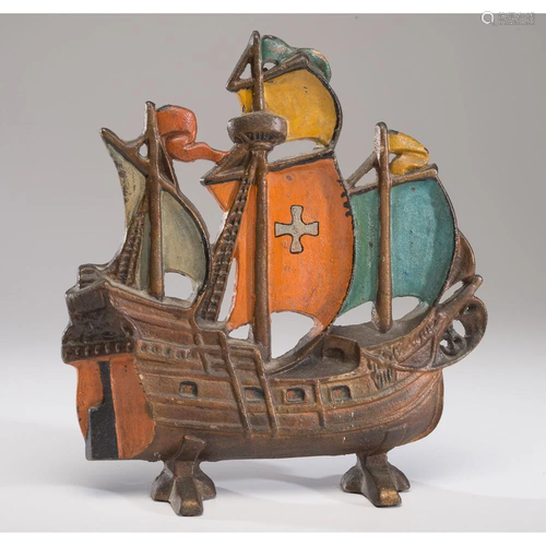 A Painted Cast Iron Ship Doorstop