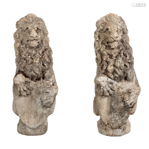 A Pair of Cast Stone Garden Lions