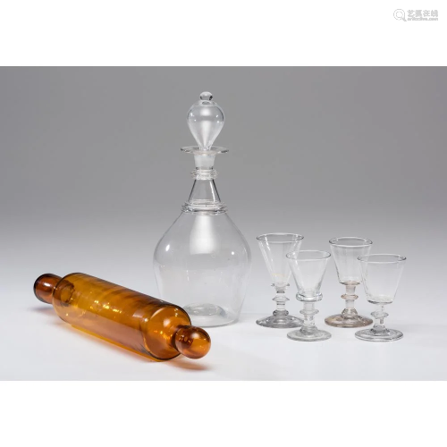 A Blown Glass Decanter with Sherry Glas…