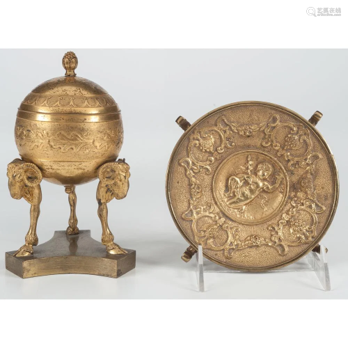 A Neoclassical-style Brass Inkwell, Plus