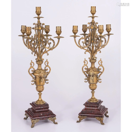 A Pair of French Marble and Brass Candela…