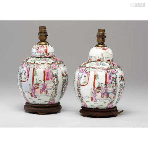 A Pair of Rose Medallion Porcelain Jar La…