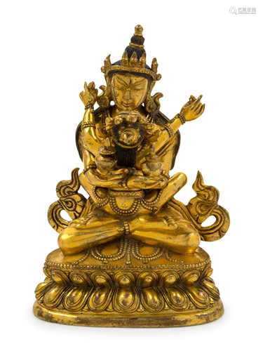 A Sino-Tibetan Gilt Bronze Figure Height 6 1/…