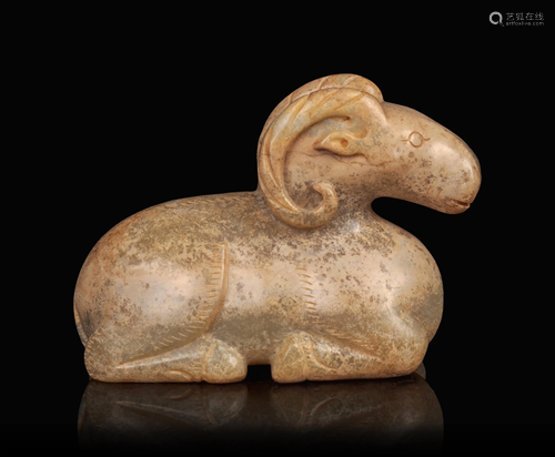 A Calcified Jade Figure of a Ram Length 3 …