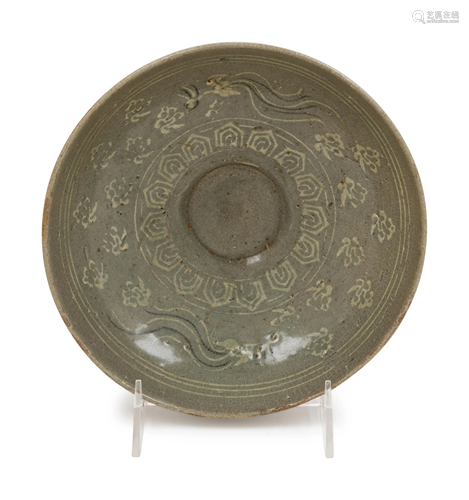 A Korean Slip Decorated Celadon Glaze…