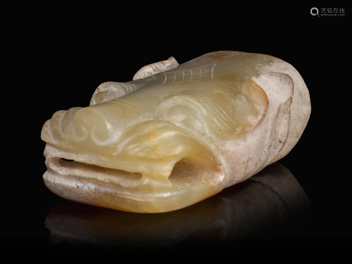 A White Jade Head of a Dragon Length 1 3/4…