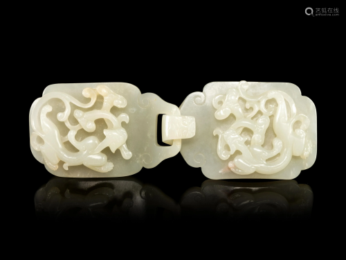 A Carved White Jade 'Chilong' Belt BuckleÊ…