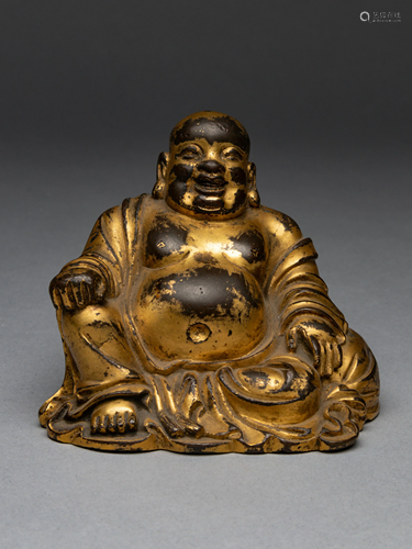 A Bronze Figure of Budai Buddha Height 3 1/…