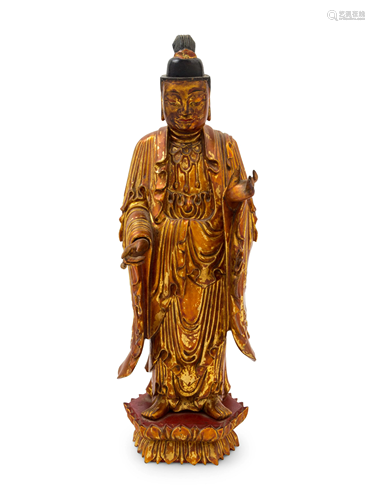 A Gilt Lacquered Wood Figure of Buddha H…