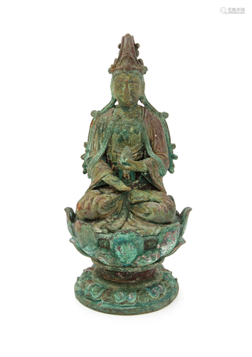 A Bronze Figure of Guanyin Height 8 1/4 in.,…