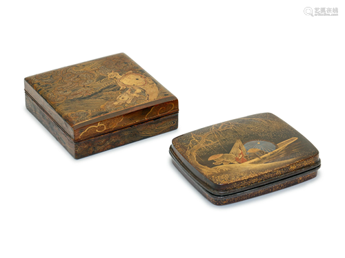 Two Japanese Maki-e Lacquered Boxes and Cov…