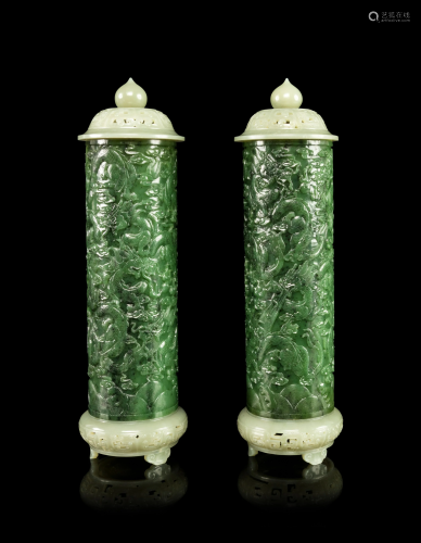 A Pair of Spinach Jade Parfumiers and Carv…