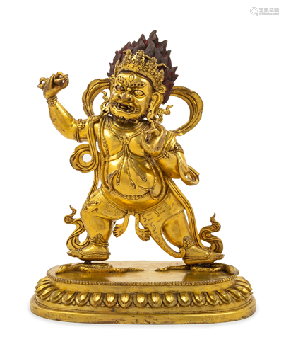 A Sino-Tibetan Gilt Bronze Figure of Mahakal…