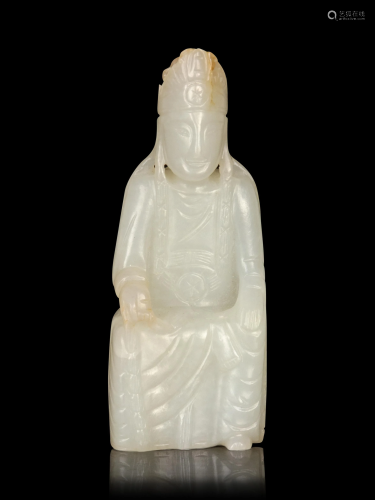 A Carved White Jade Figure of Guanyin H…