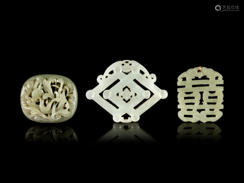 Three Carved Jade Pendants Length of largest…