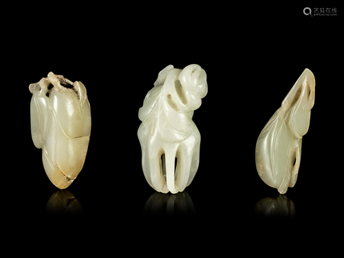 Three Chinese Jade Carvings of Fruits Length …