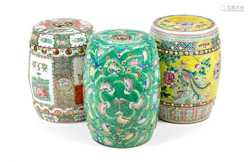 Three Famille Rose Porcelain Garden Stools H…