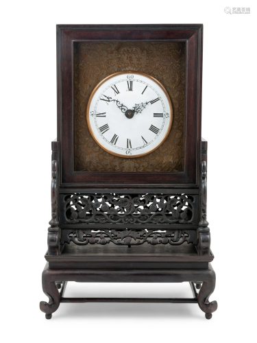 A Hardwood Mantel Clock Height overall 25 1…