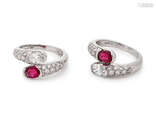 BVLGARI, PAIR OF RUBY AND DIAMOND RIN…