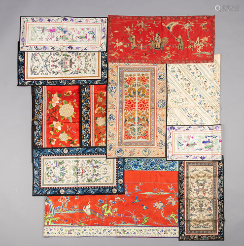 Eleven Embroidered Silk Panels Height of larg…