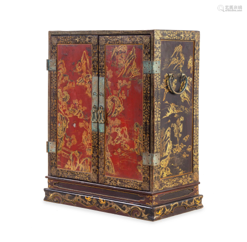 A Polychrome and Gilt Lacquered 'Landscape'…