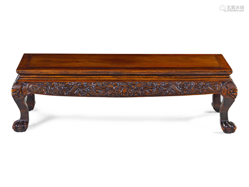 A Carved Hardwood Kang Table Height 14 1/2…