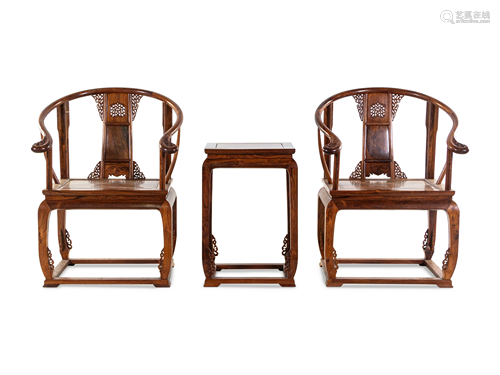 A Set of Two Huanghuali Armchairs and…