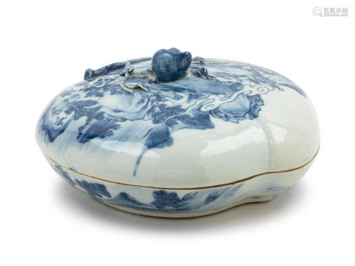 A Blue and White Porcelain Peach-Form Cove…