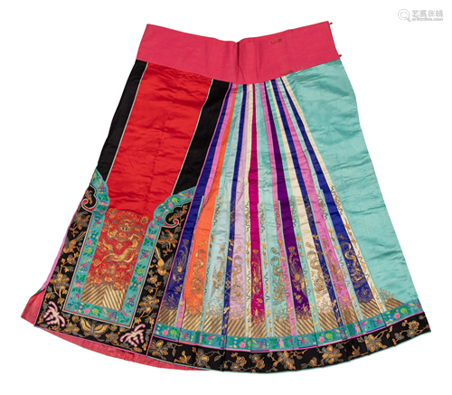 A Embroidered and Multicolored Silk Apron Sk…