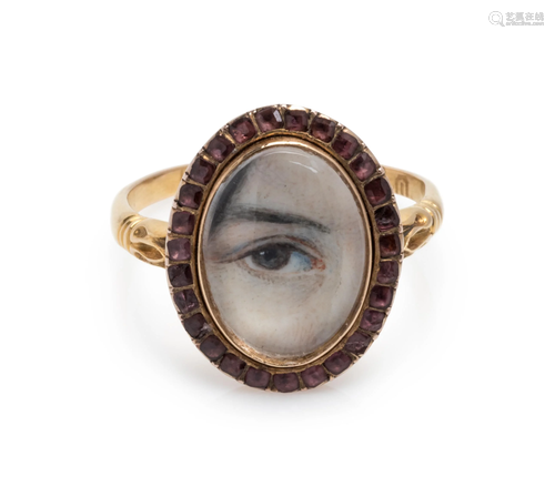 GEORGIAN, GARNET LOVER'S EYE RING