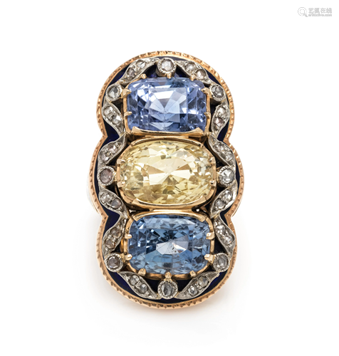 SAPPHIRE, DIAMOND AND ENAMEL …