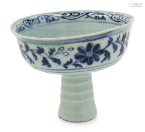 A Blue and White Porcelain Stem Cup Height…