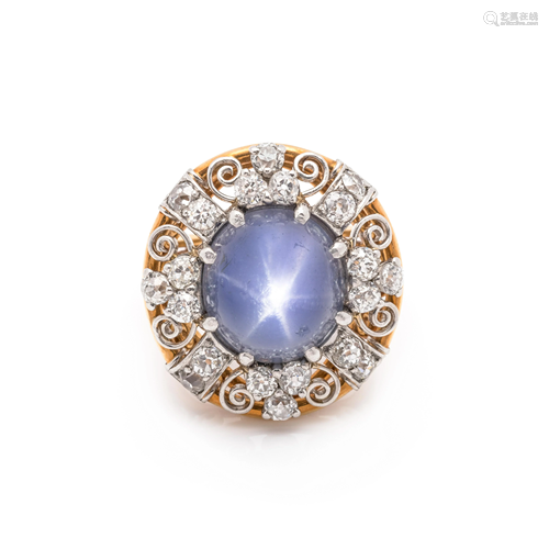 STAR SAPPHIRE AND DIAMOND RING