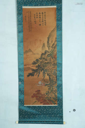 A Chinese Landscape Painting Silk Scroll , Tang Yin Mark