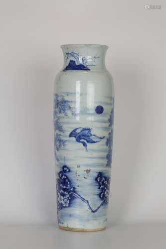 Qing,Blue and white landscape bottle