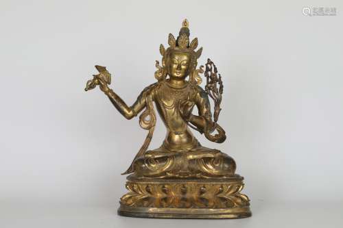 Kangxi,Bronze gilded Bodhisattva Manjusri