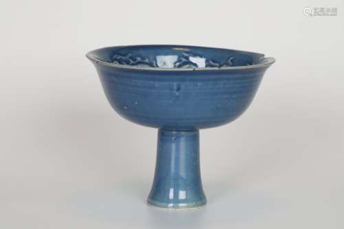 Ming，Blue glaze high foot cup