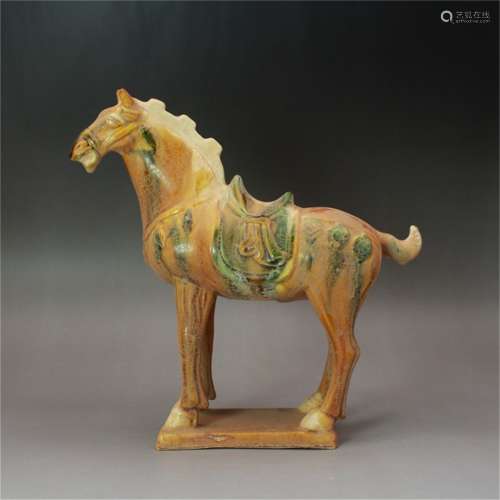 A Chinese San-Cai Glazed Porcelain War Horse Decoration