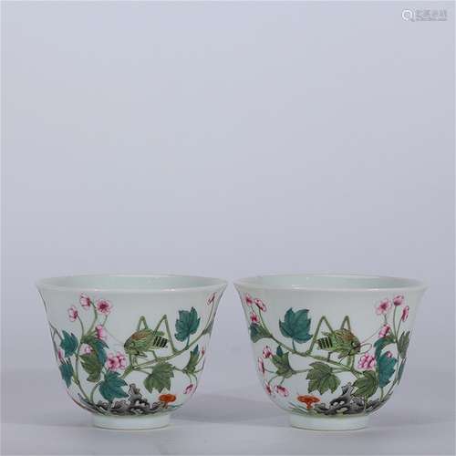 A Pair of Chinese Famille-Rose Porcelain Cups