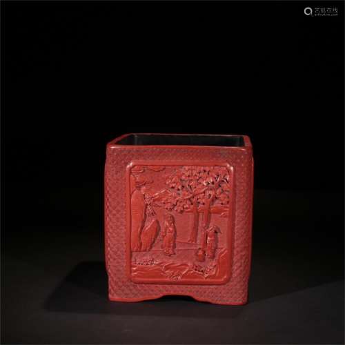 A Chinese Carved Tixi Lacquer Brush Pot