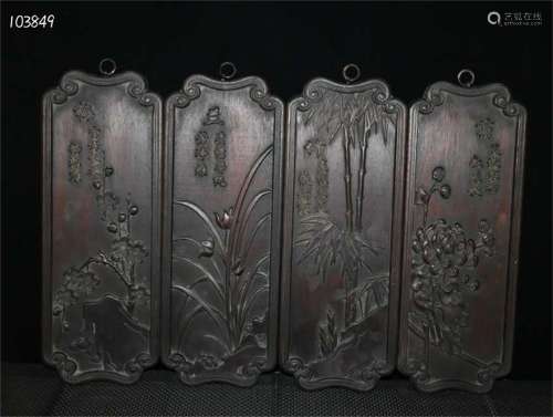 A Set of Four Chinese Carved Wood Hanging Screens