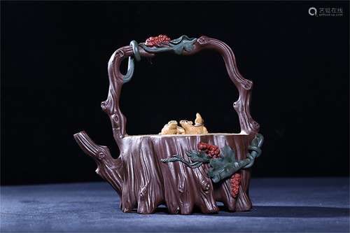 A Chinese Carved Yixing Clay Teapot