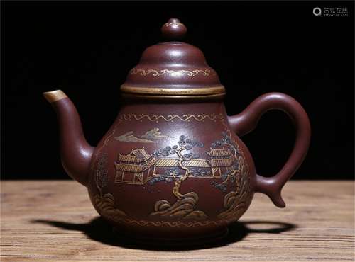 A Chinese Carved Yixing Clay Teapot