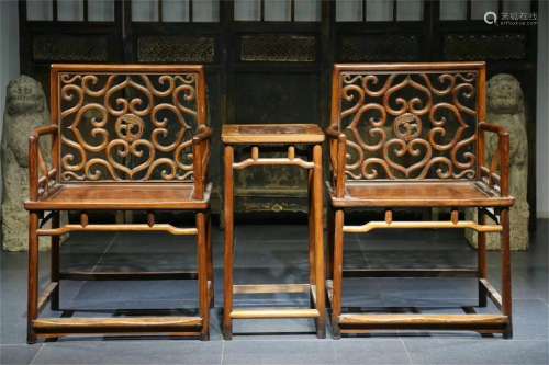 A Set of Chinese Carved Wood Chairs