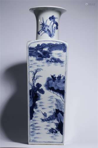 A Chinese Blue and White Porcelain Square Vase