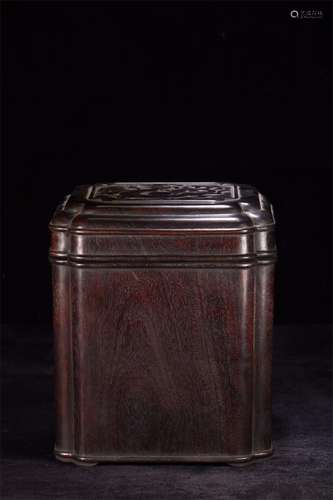 A Chinese Carved Hardwood Box with Cover