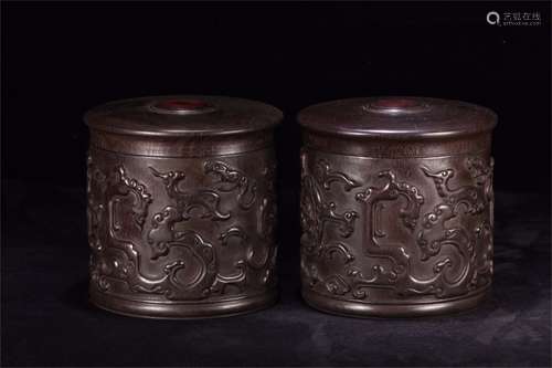 A Pair of Chinese Carved Hardwood Boxes with Cover