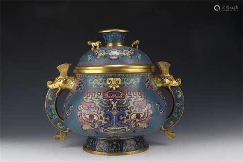 A Chinese Cloisonne Incense Burner with Cover