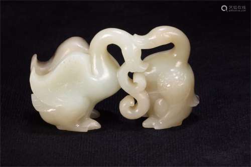 A Chinese Carved Jade Yuanyang Decoration